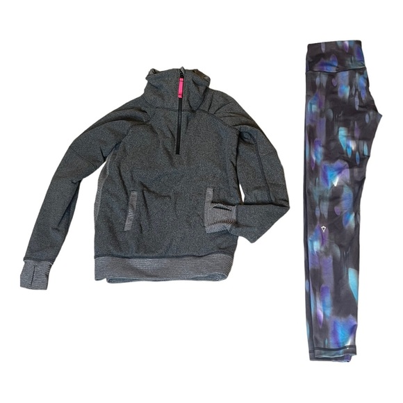 Ivivva Shiver Stopper Fleece Lined Pullover Jacket Watercolor High Rise Leggings
